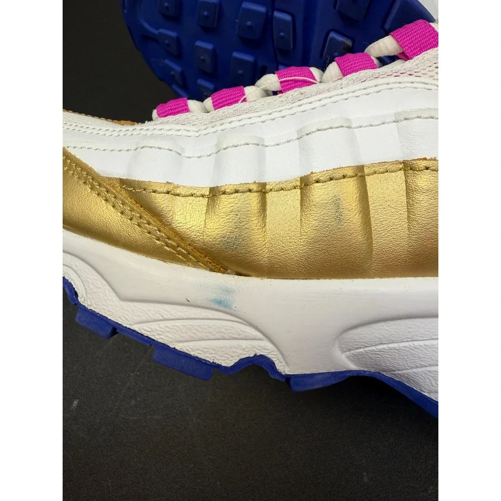 Nike Air Max 95 Gold Pink Blue Sneakers Retro Running Shoes 7Y Women‎ 8.5
